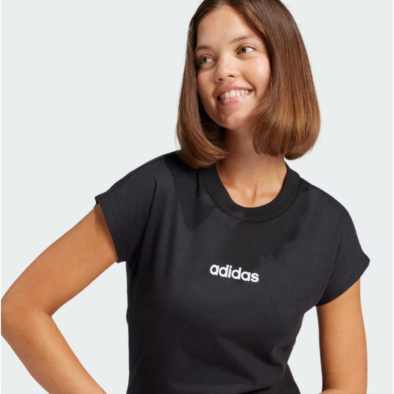 ADIDAS Women's Essentials Linear Cotton Tee Small Black White Short Sleeve NWT