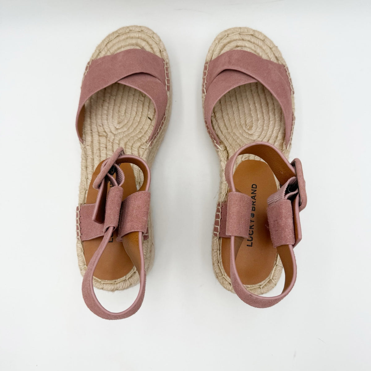Lucky Brand Womens Audrinah Wedge Sandals Size 8.5 M Pink Taupe Suede NWOB
