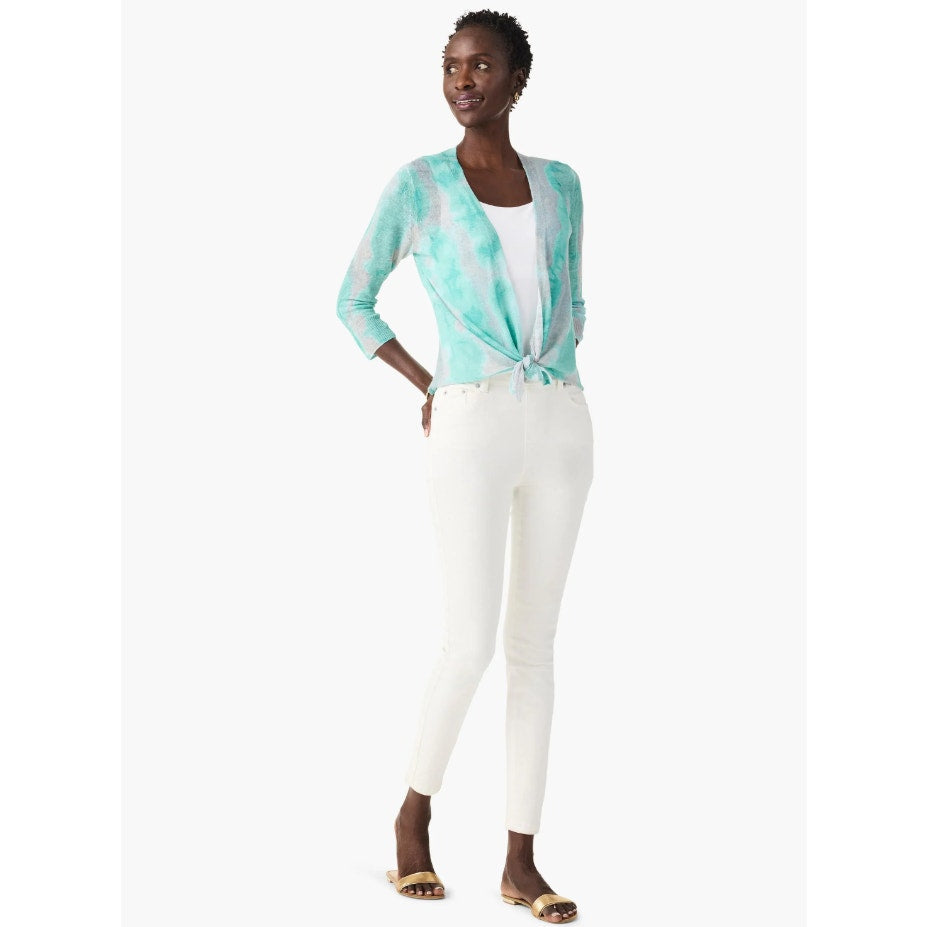 NIC + ZOE Women's Watercolor Waves 4-Way Cardigan Medium Green Grey Top NWT