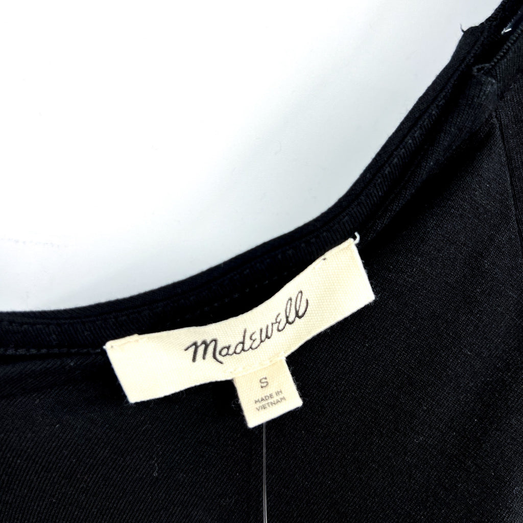 MADEWELL Women's Double V-Neck Top Small Jet Black Jersey Long Sleeve NT721 NWT