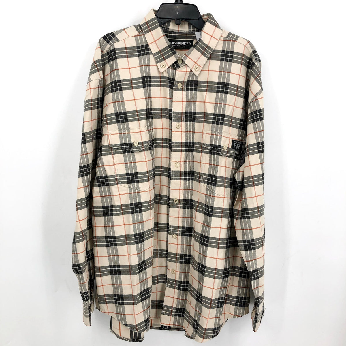 Wolverine Mens FR Twill Shirt XXL Cream Black Plaid Long Sleeve NWT
