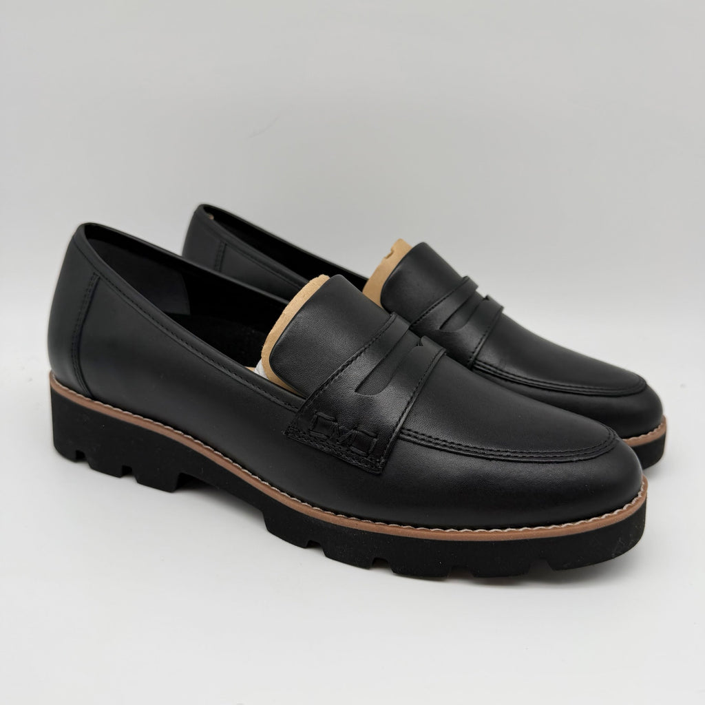 Vionic Womens Cheryl ll Loafers US 8 Wide EU 38.5 Black Leather NIB