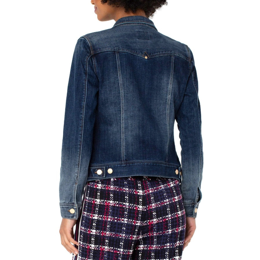 LIVERPOOL Women's Classic Jean Jacket Large Blue Glenrock Stretch Denim NWT