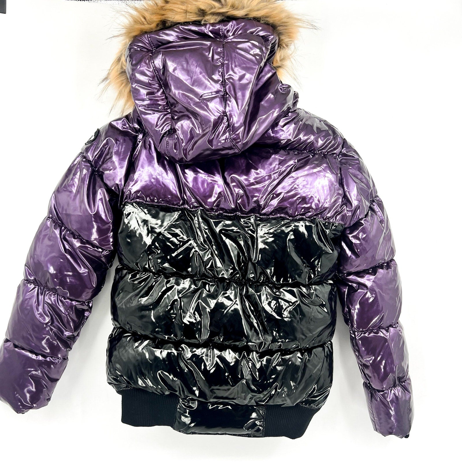 APPAMAN Girls' Kyla Puffer Coat Size 12 Purple Black Faux Fur Trim Hood NWT