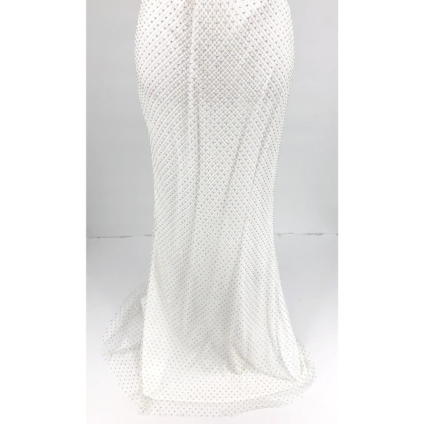 AQUA FORMAL Women's Rhinestone Embellished Fishnet Gown Size 12 Ivory NWT