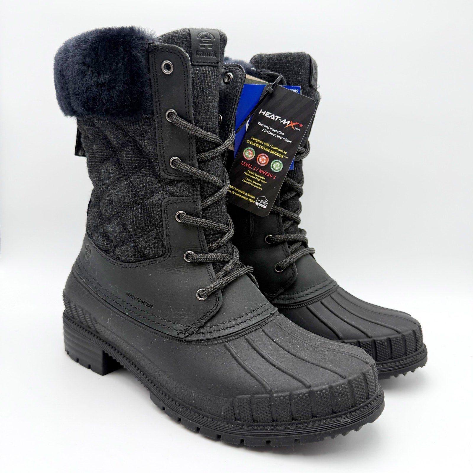 Kamik Womens Sienna Cuff 2 Winter Boots US 9 EU 40 Black Leather Fur NIB