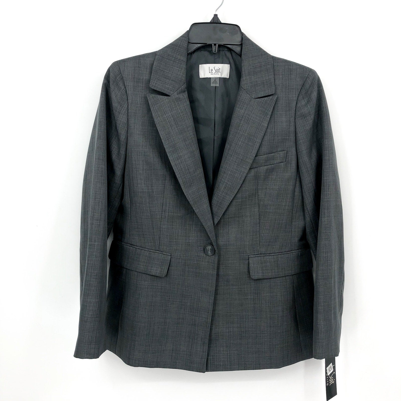 LE SUIT Women's Suit Jacket 6P Petite Loden Grey Peak Lapel Blazer NWT