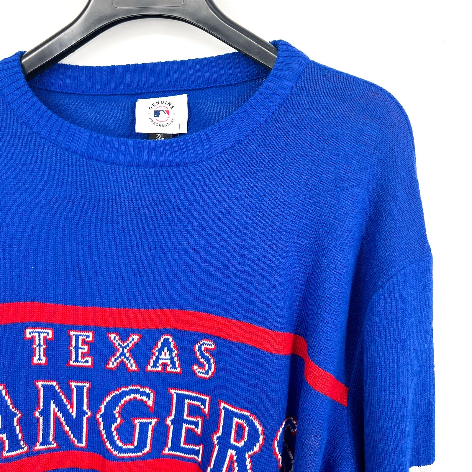 MLB GENUINE MERCHANDISE Mens Texas Rangers Crew Sweater 2XL Dark Blue Red NWT
