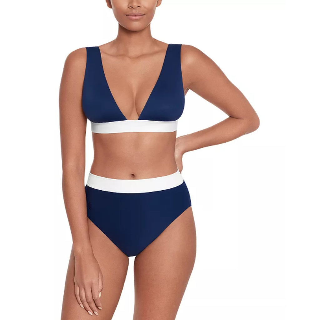 LAUREN RALPH LAUREN Bel Air Bikini Bottom Size 12 Navy Blue High Waist NWT