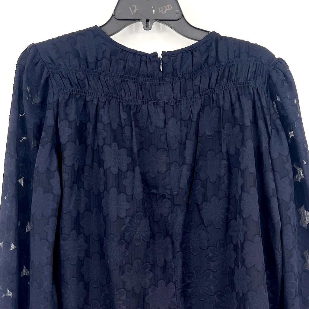 TOMMY HILFIGER Women's Popover Floral Blouse Medium Navy Blue Long Sleeve NWT
