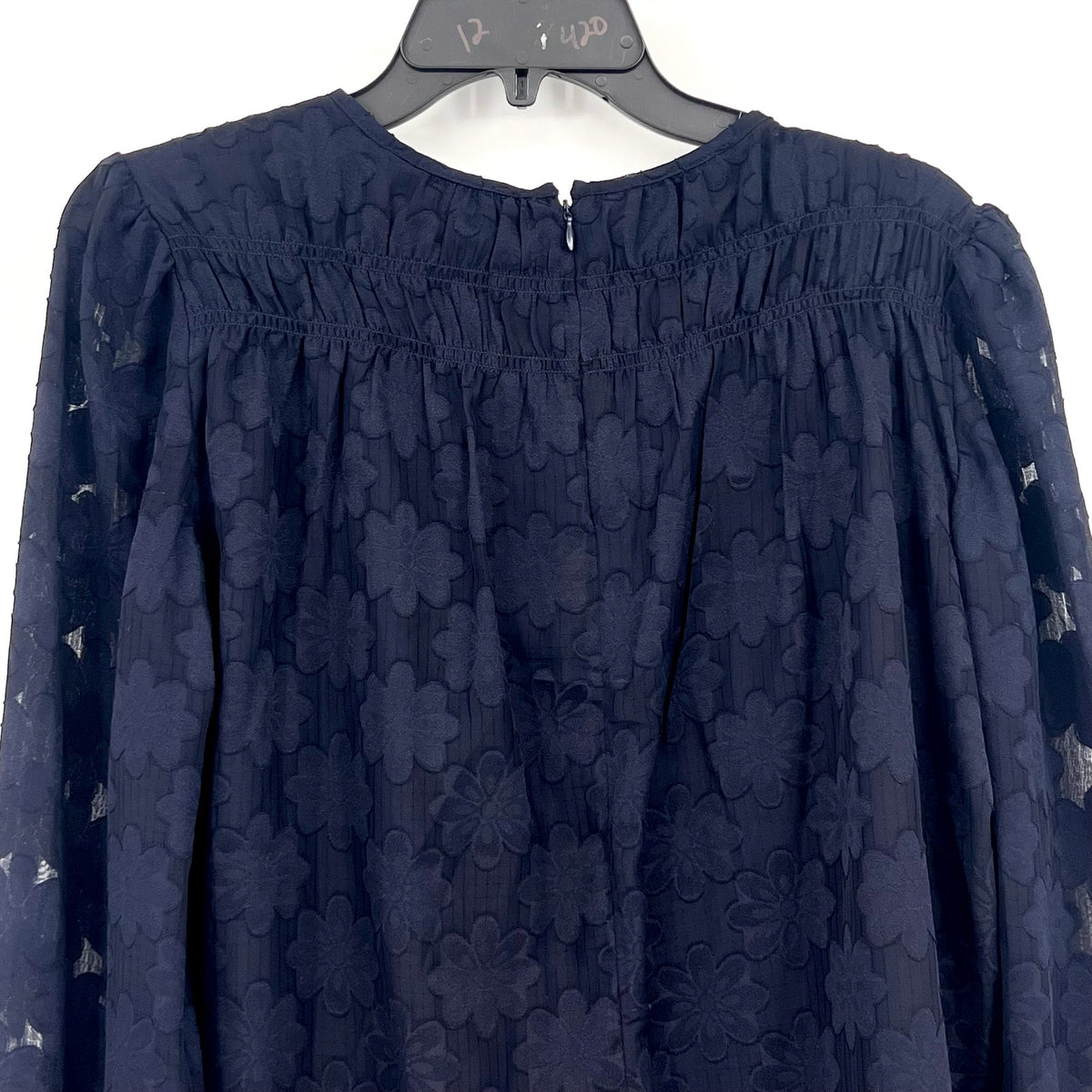 TOMMY HILFIGER Women's Popover Floral Blouse Medium Navy Blue Long Sleeve NWT