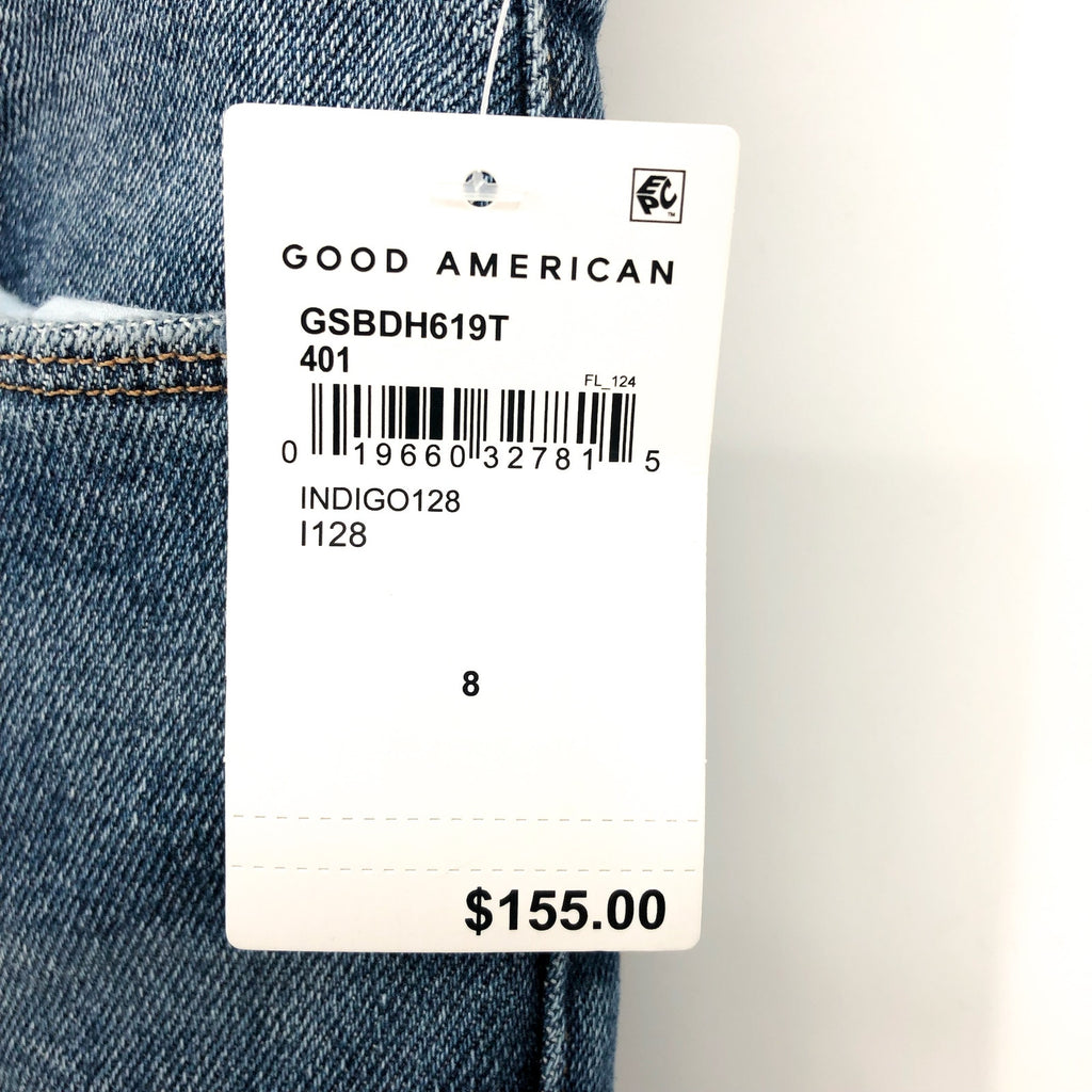 GOOD AMERICAN Good Straight Ripped Ankle Jeans Size 29 US 8 Indigo Blue NWT