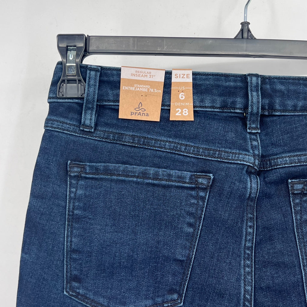 Prana Womens Sienna Skinny Jeans 28x31 US 6 Deep Blue Stretch Denim Mid Rise NWT