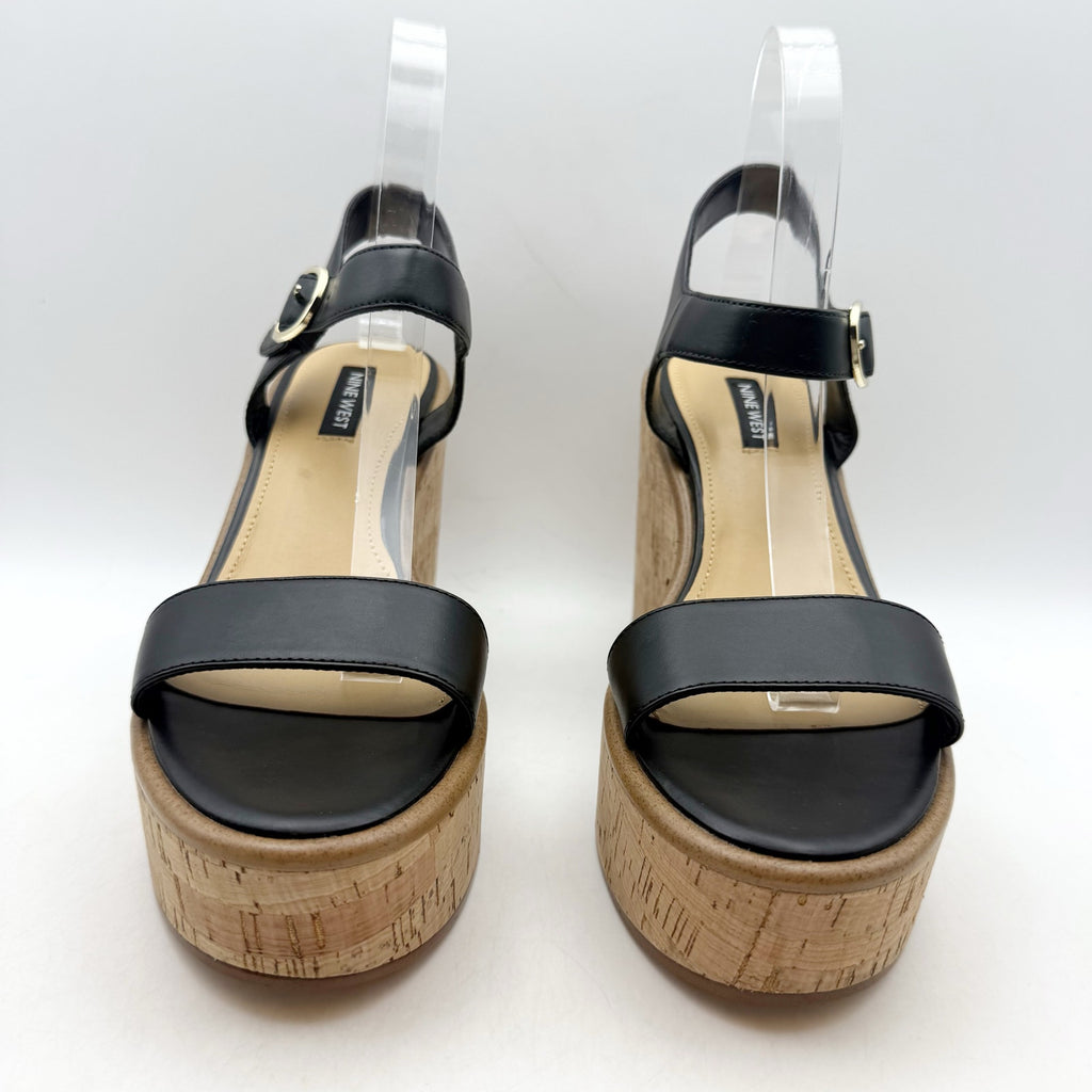 Nine West Womens Amye Platform Sandals US 8 Black Vegan Leather NWOB