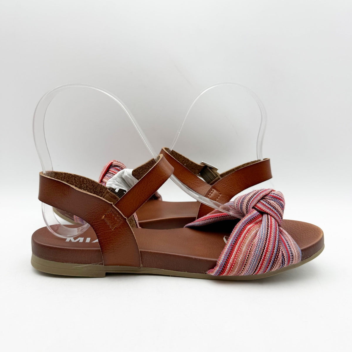 MIA Womens Addilynn Sandal US 6 Wide Brown Multicolor Knotted Fabric Front NWOB