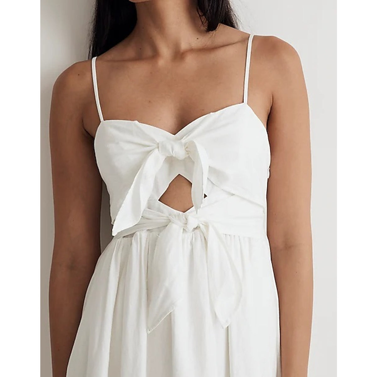 MADEWELL Sweetheart Midi Tank Dress Size 4 White Double-Tie Cutout NL181 NWT