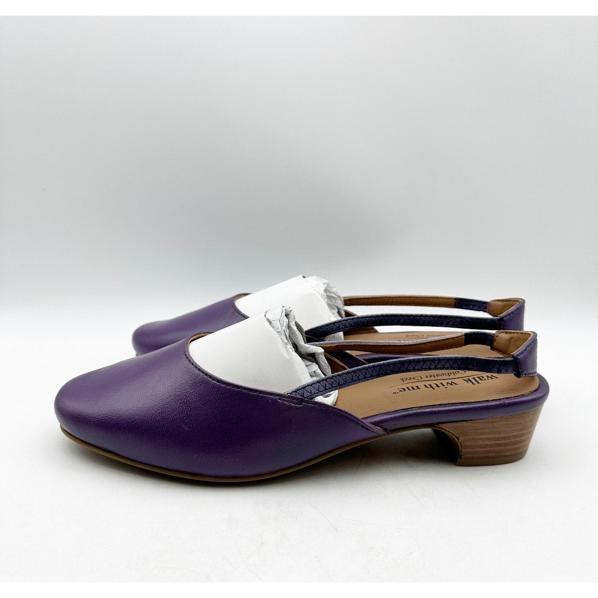 Coldwater Creek Womens Josie 2 Slingback Heels Size 9.5 Wide Purple Leather NIB