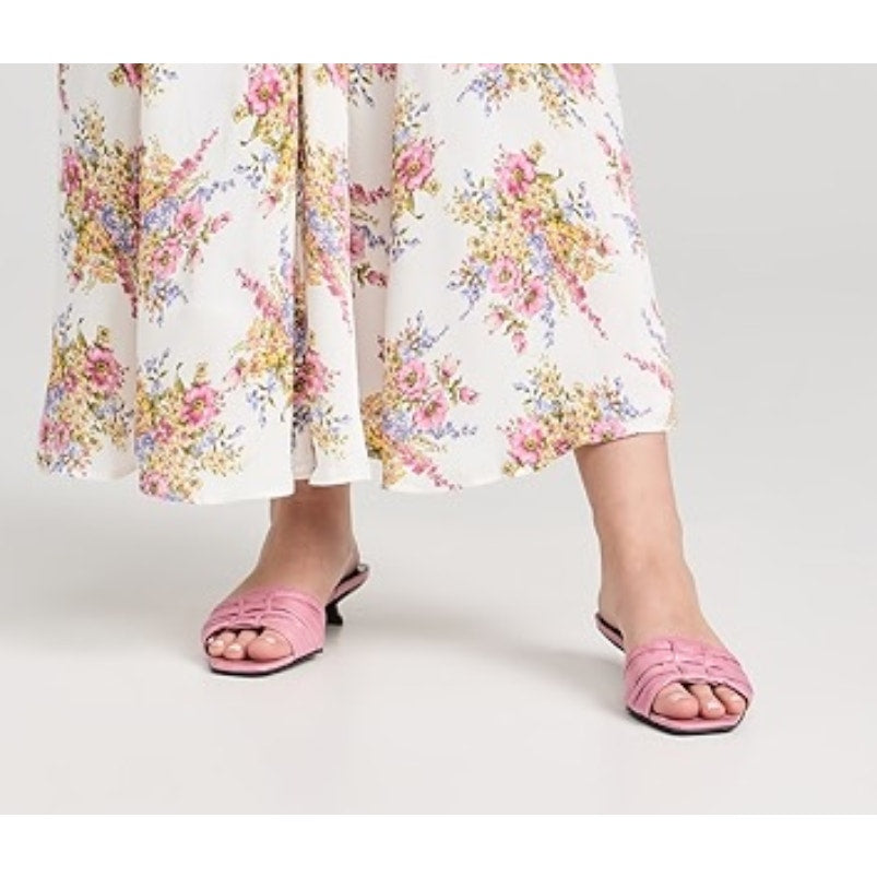 Tory Burch Womens 35mm Ruched Slide Sandals US 7.5 M Pink Bubblegum Leather NIB