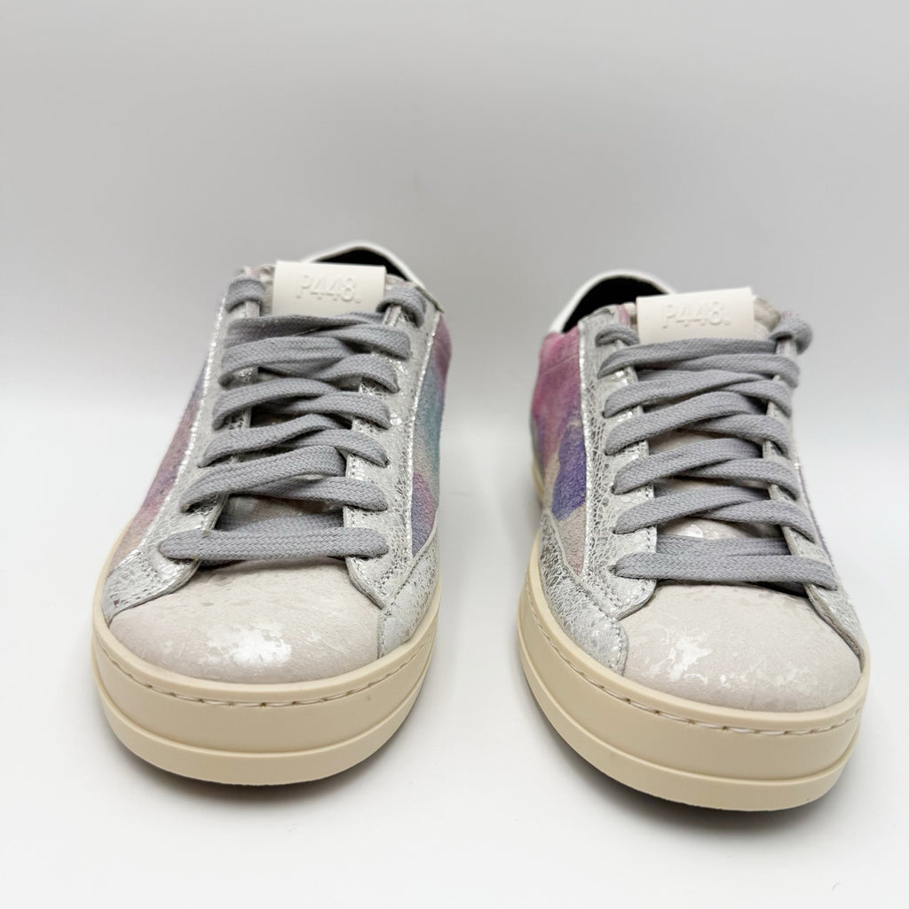 P448 Womens John Sneakers EU 35 US 5-5.5 Silver Purple Multicolor Leather NWOB