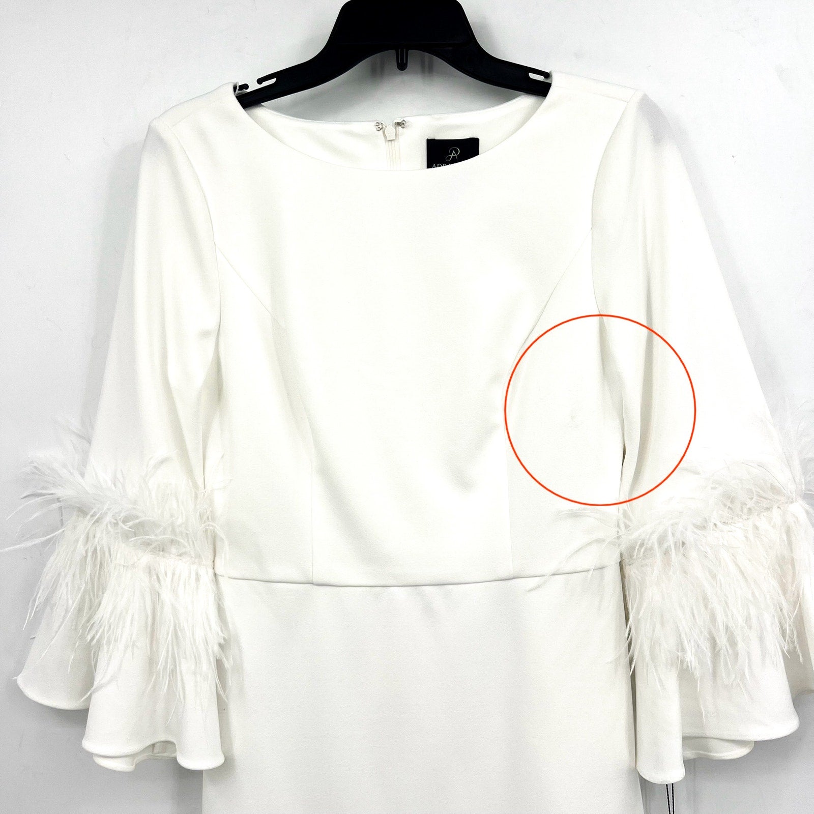 ADRIANNA PAPELL Women's Stretch Crepe Feather Dress Size 4 Ivory Boatneck NWT