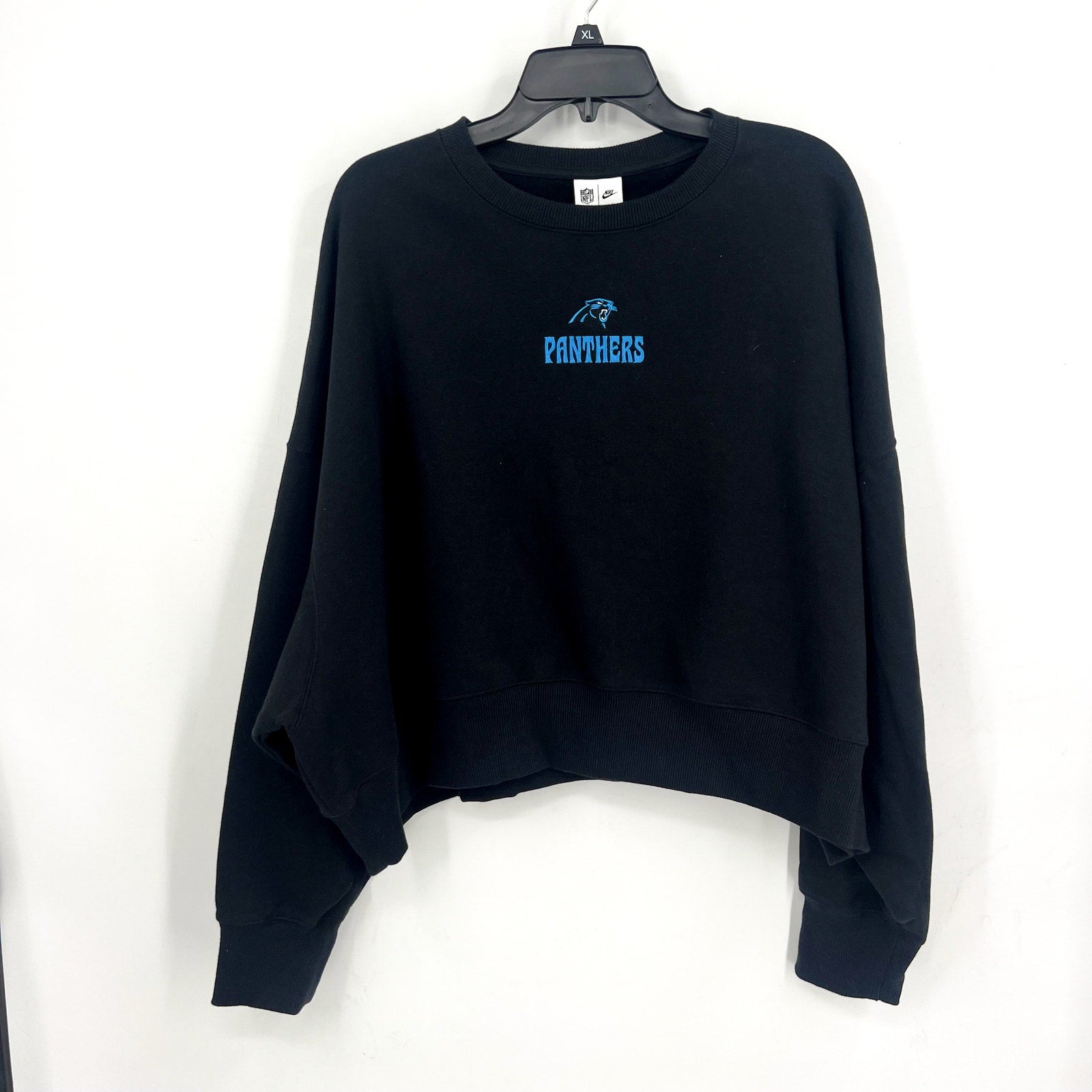 Nike Womens Carolina Panthers Oversized Rewind Sweatshirt Large Black NWT