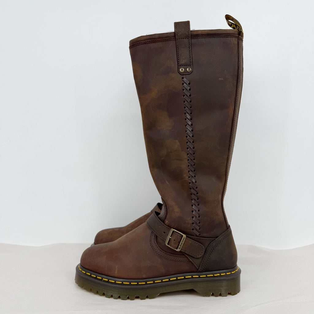 Dr. Martens Womens Anistone Knee High Boots EU 42 US 10 Dark Brown Leather NWOB