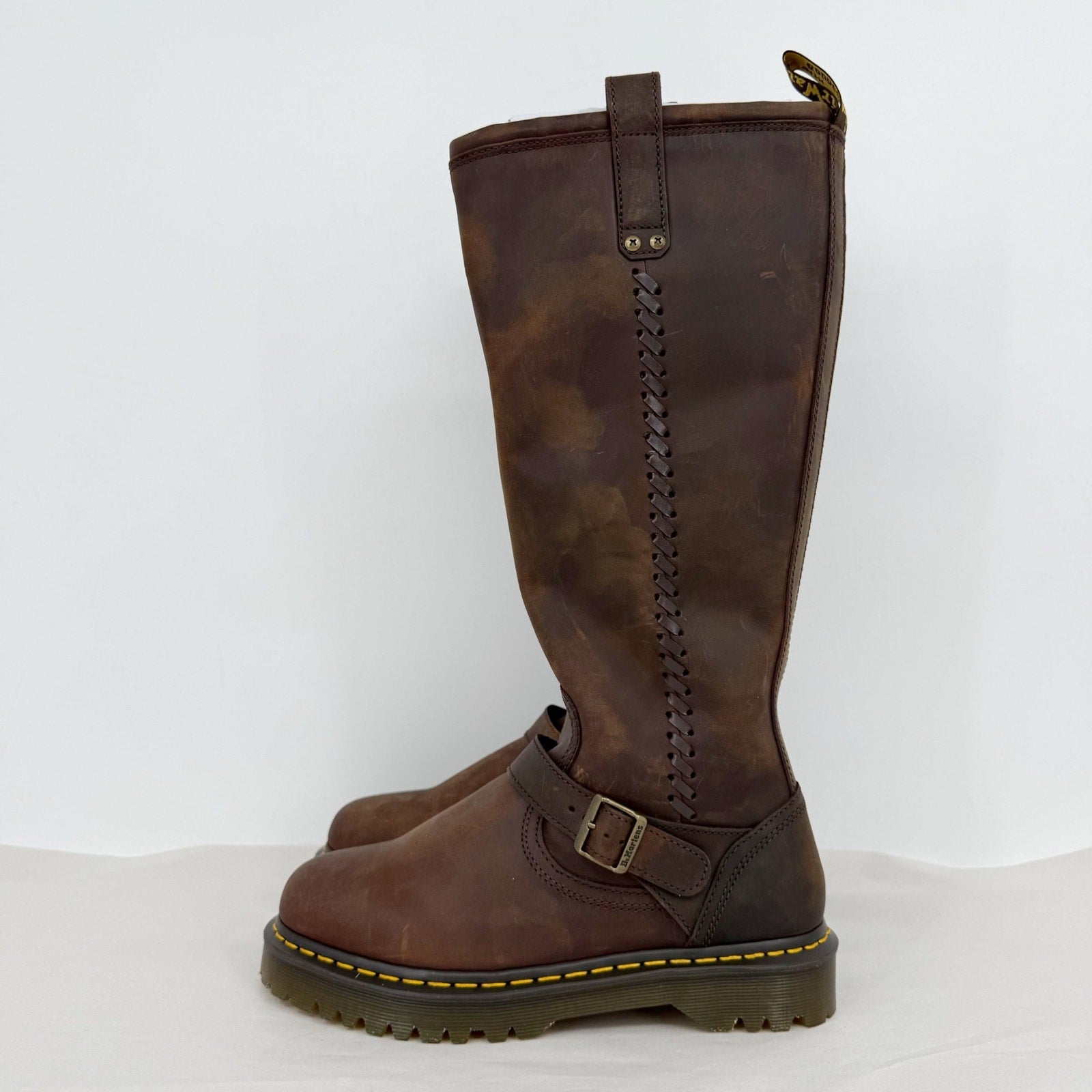 Dr. Martens Womens Anistone Knee High Boots EU 42 US 10 Dark Brown Leather NWOB