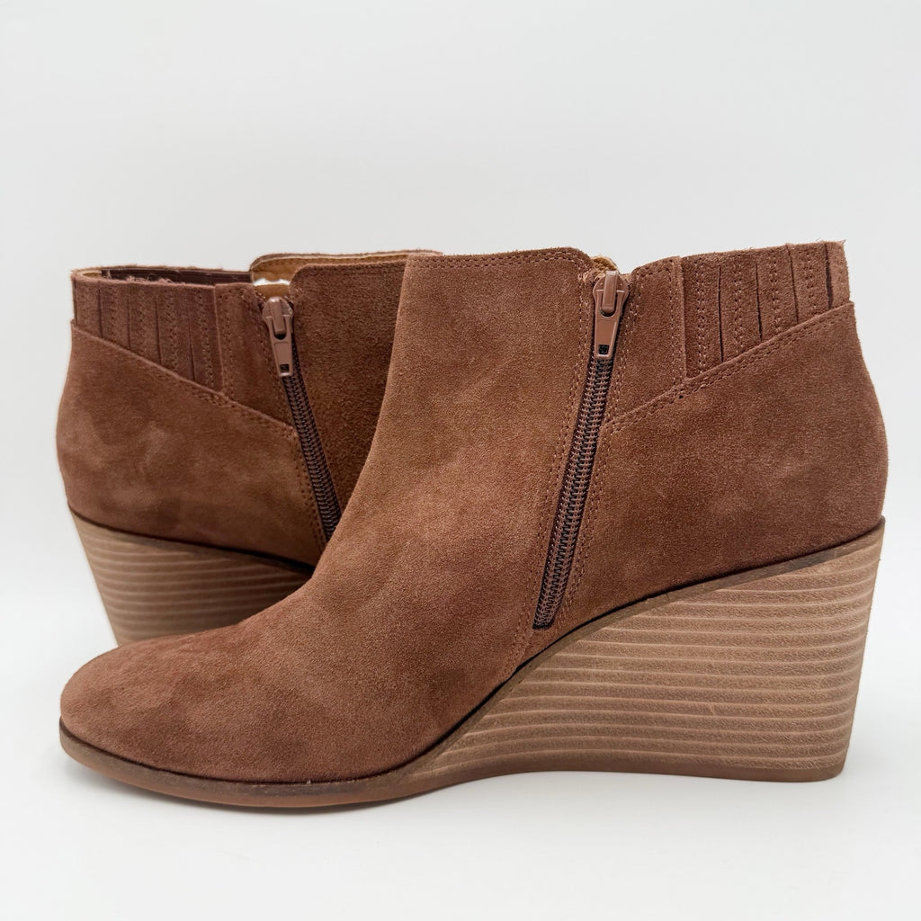 Lucky Brand Womens Zorla Wedge Ankle Bootie Size 11 M Brown Suede NWOB