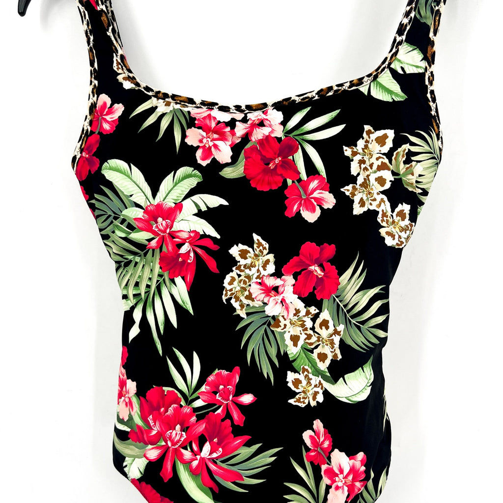 TOMMY BAHAMA Lily Cat Reversible One Piece Swimsuit Size 10 Black Leopard NWT
