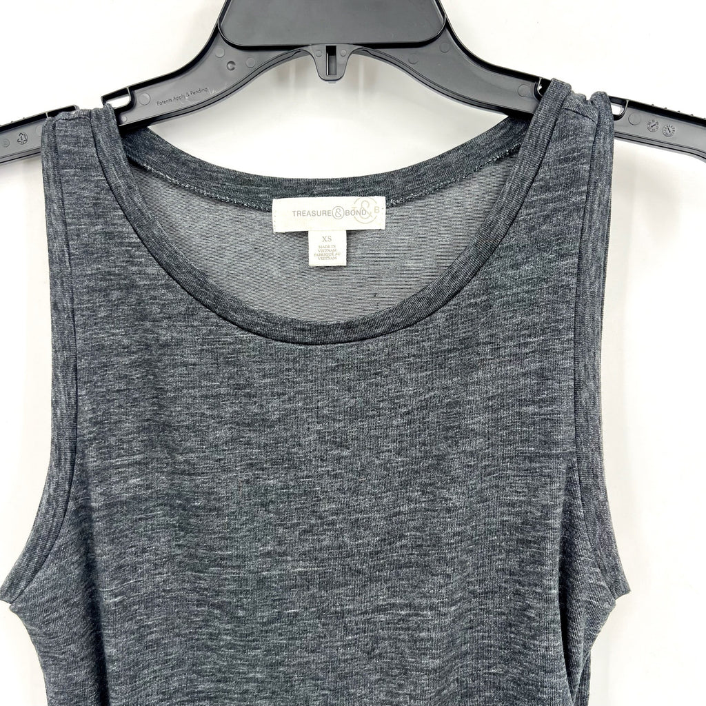 TREASURE & BOND Sleeveless Jersey Tank Dress XS Charcoal Gray Ruched NWOT