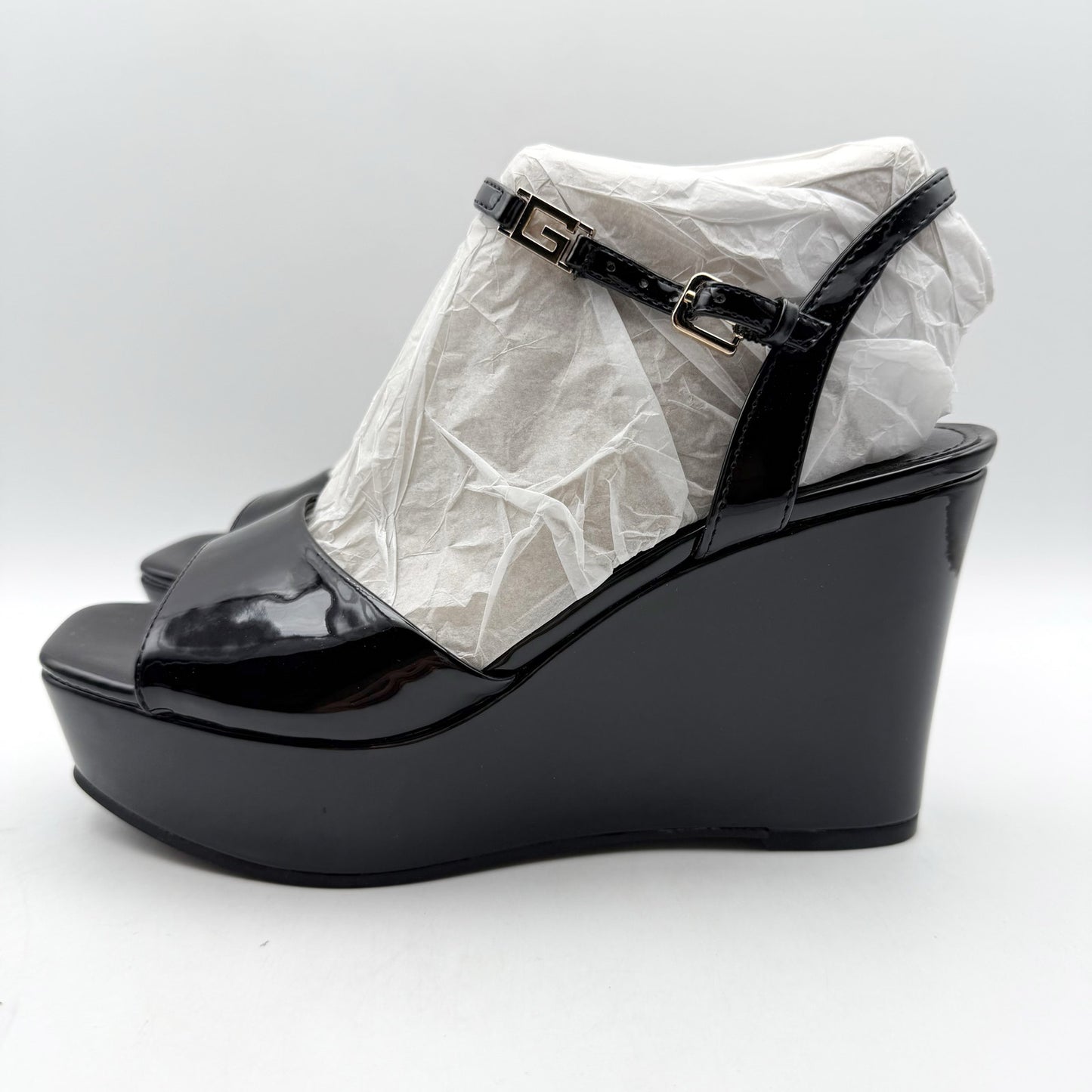 Guess Womens Zione Wedge Sandals US 7.5 M EU 38 Vegan Leather NIB