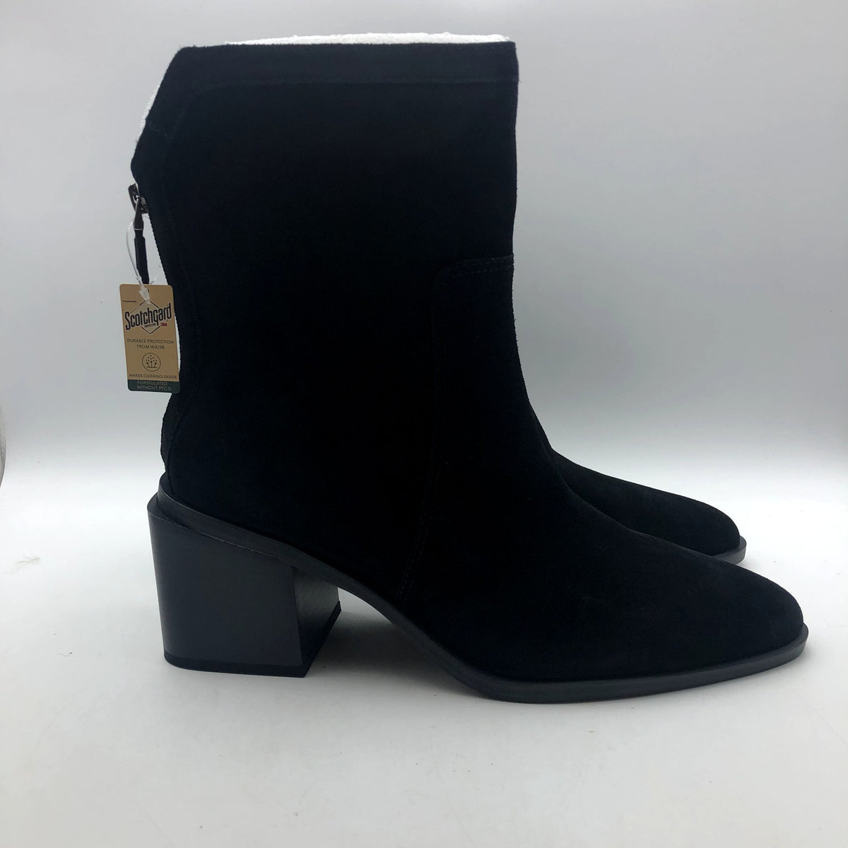 Vince Camuto Womens Kortimy Ankle Boot US 7 Black Suede Heel Water Repellant NIB
