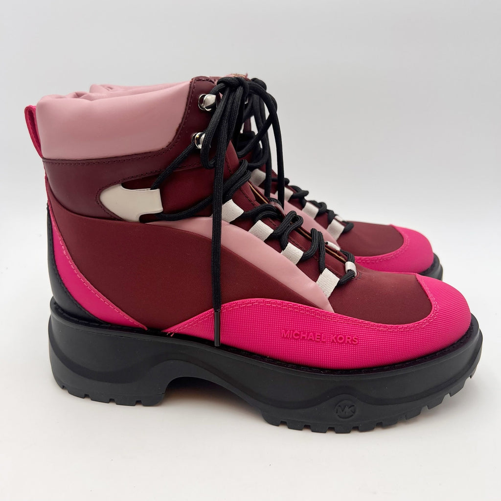 Micheal Kors Womens Dupree Hiker Booties Size 7 Pink Black Platform NWOB