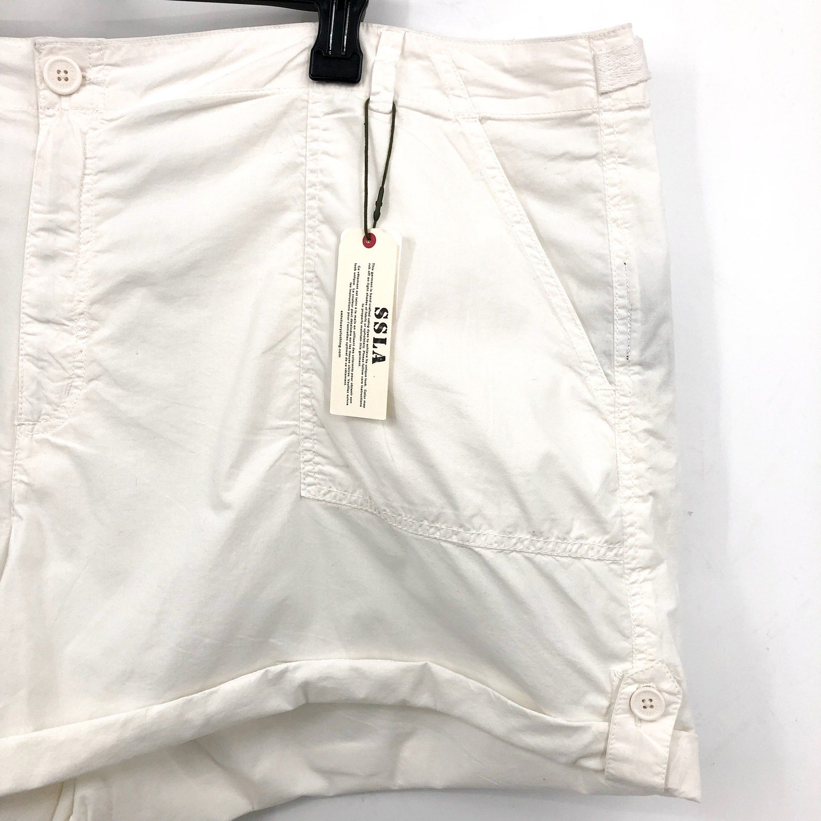 SANCTUARY Standard Cargo Shorts Womens 24W White Roll Cuff Patch Pocket NWT