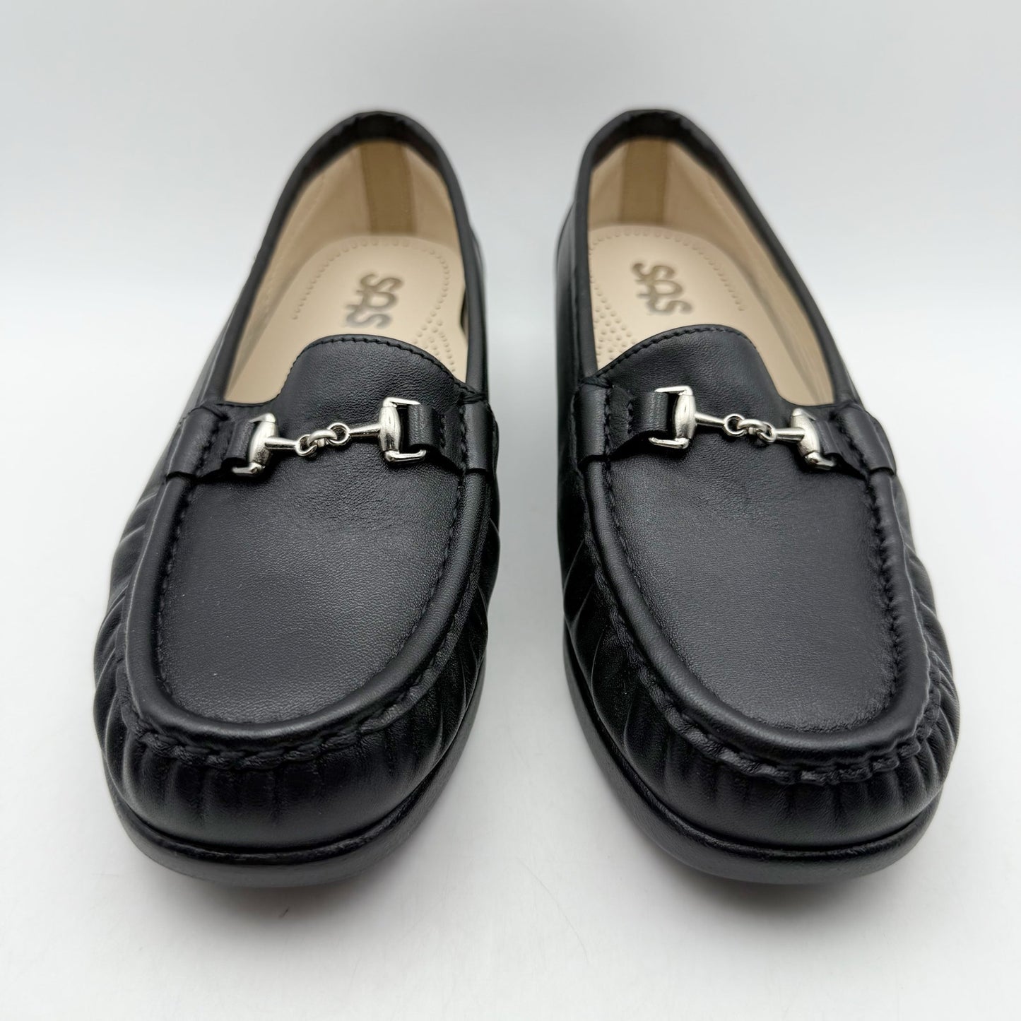 SAS Womens Metro Comfort Bit Loafers US 6.5 WW Black Leather NIB