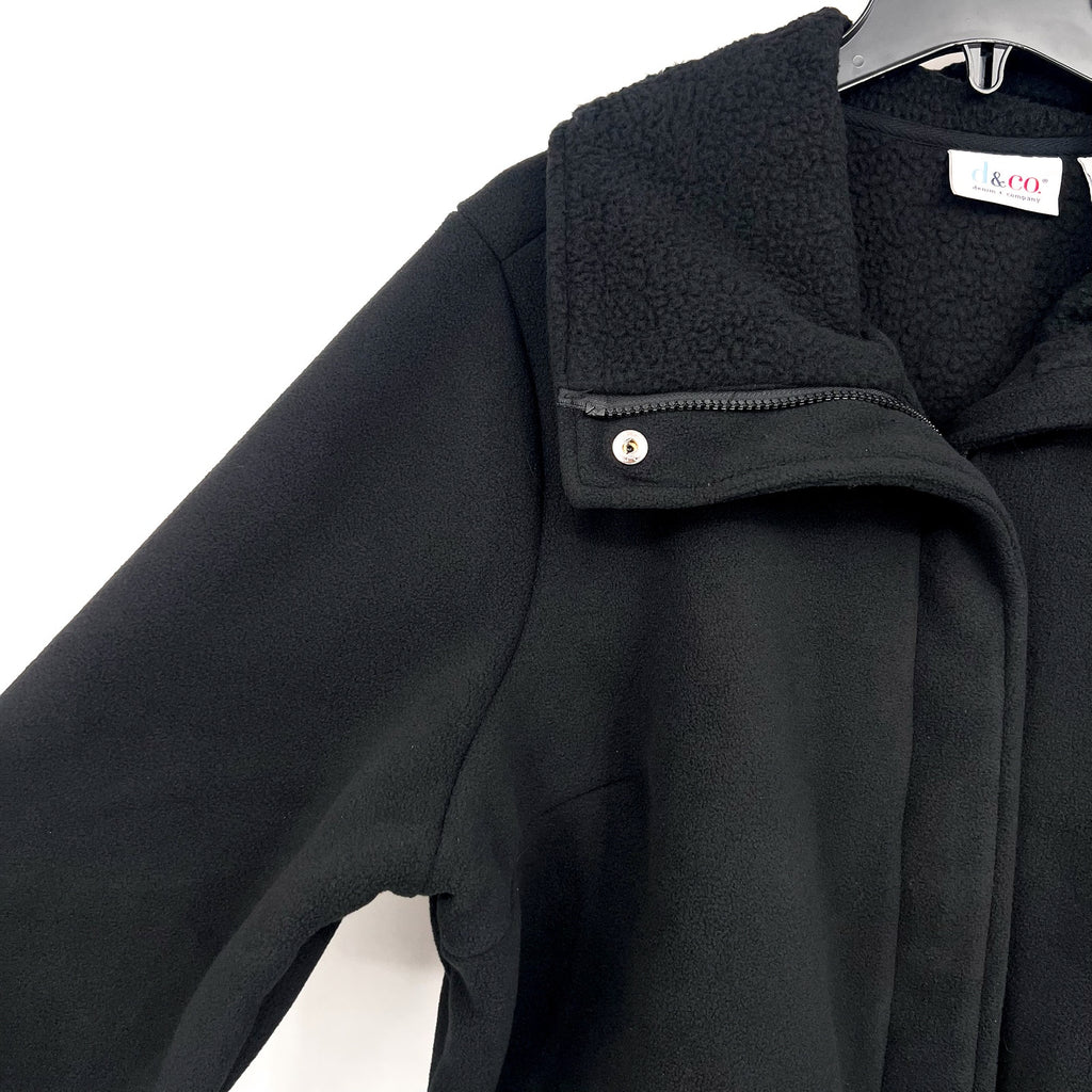 DENIM & CO. Women's Fleece Bonded Sherpa Jacket XL Petite Black NWOT