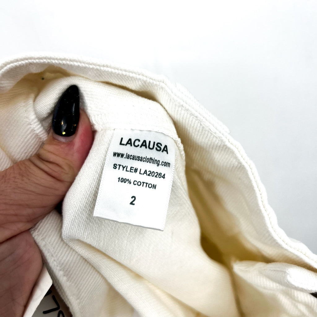 LACAUSA Women's Diego Cargo Trouser Jeans Size 2 Parchment Whit High Rise NWT