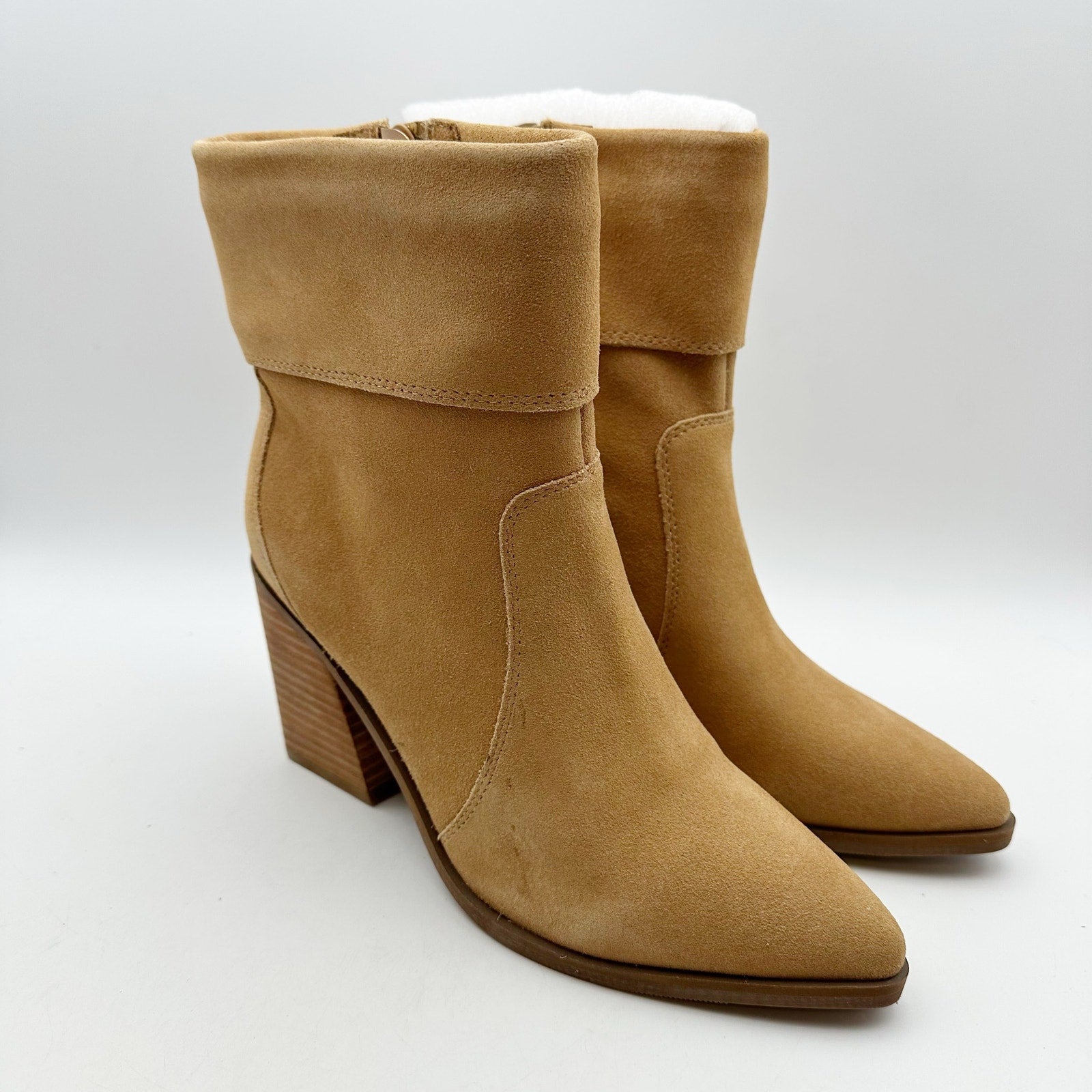 Blondo Womens Sinner Ankle Boots Size 7 Tortilla Tan Suede Waterproof Heels NIB