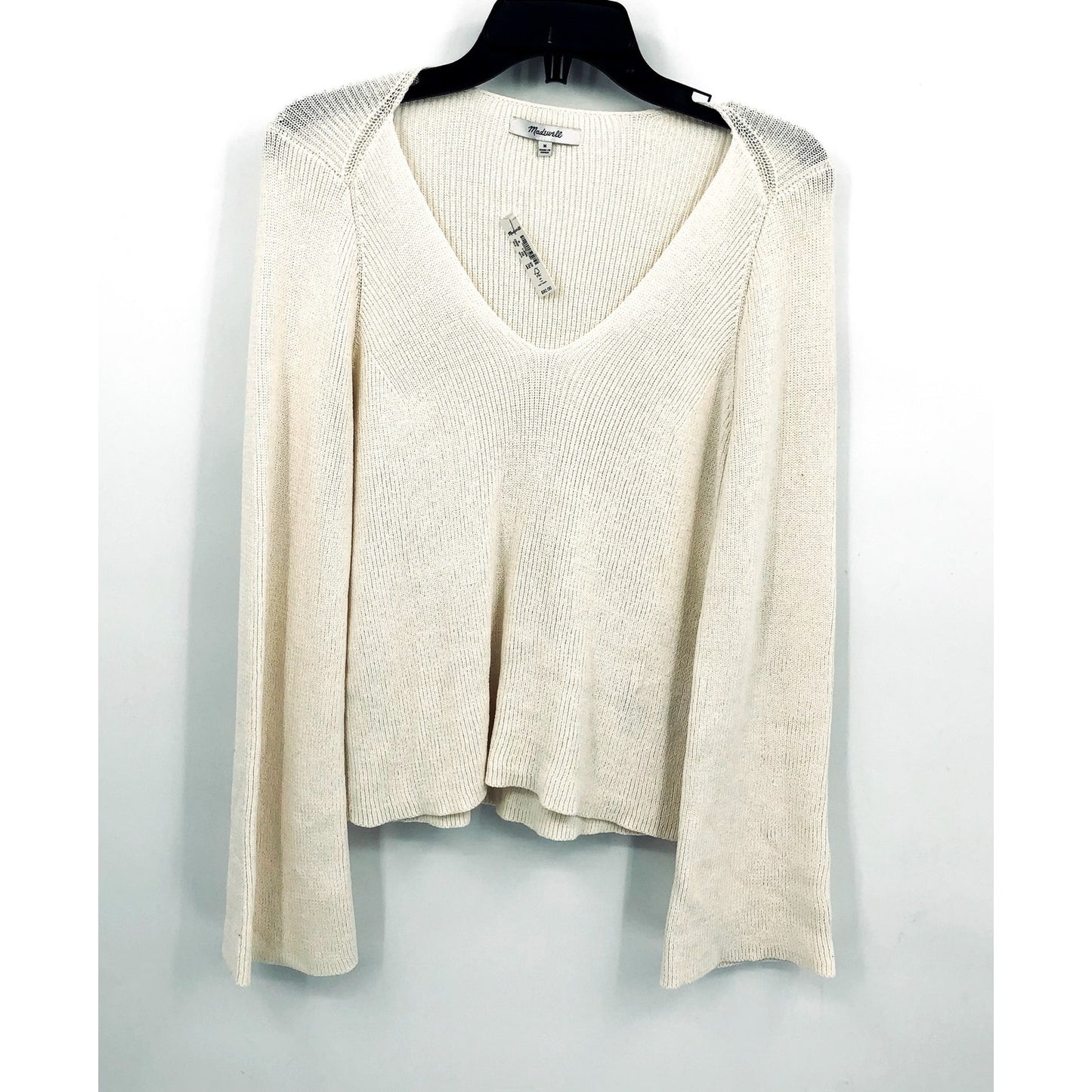 MADEWELL Womens Flared-Sleeve V-Neck Sweater Medium Antique Cream NO063 NWT