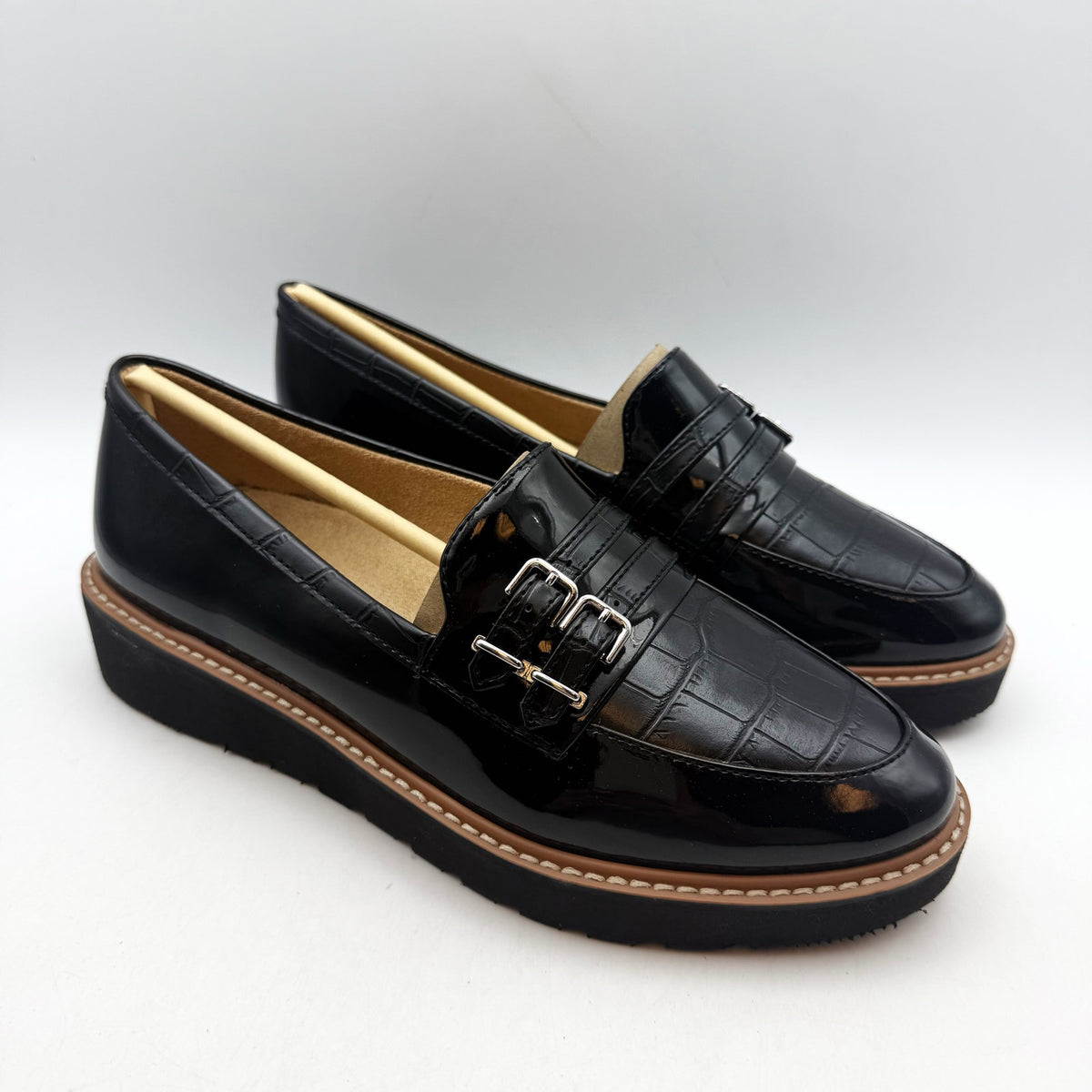 Naturalizer Womens Eiffel Loafers Size 8.5 38.5 Black Vegan Patent Leather NIB