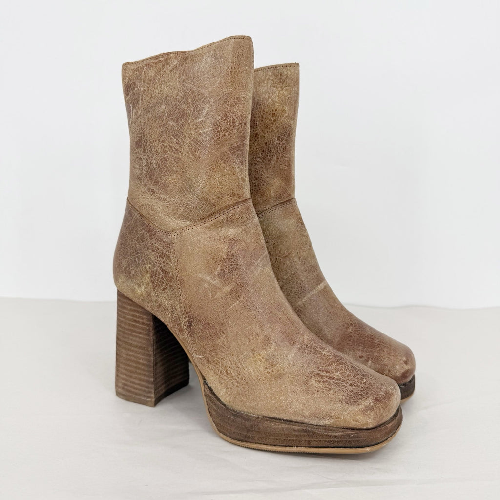 Diba True Womens Mont Pelier Ankle Boot US 7.5 EU 38 Tan Distressed Leather NWOB