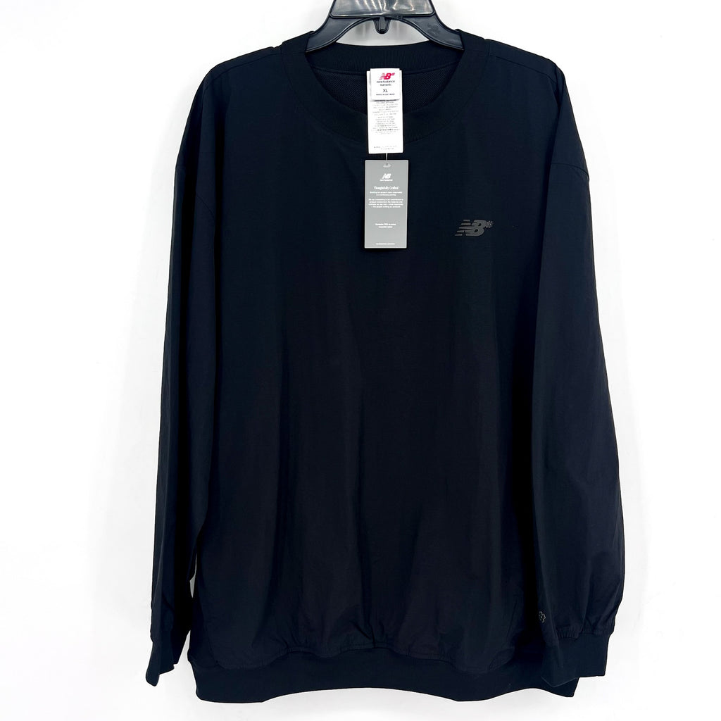 NEW BALANCE Men's Numeric Woven Crewneck Sweatshirt XL Black Oversized NWT