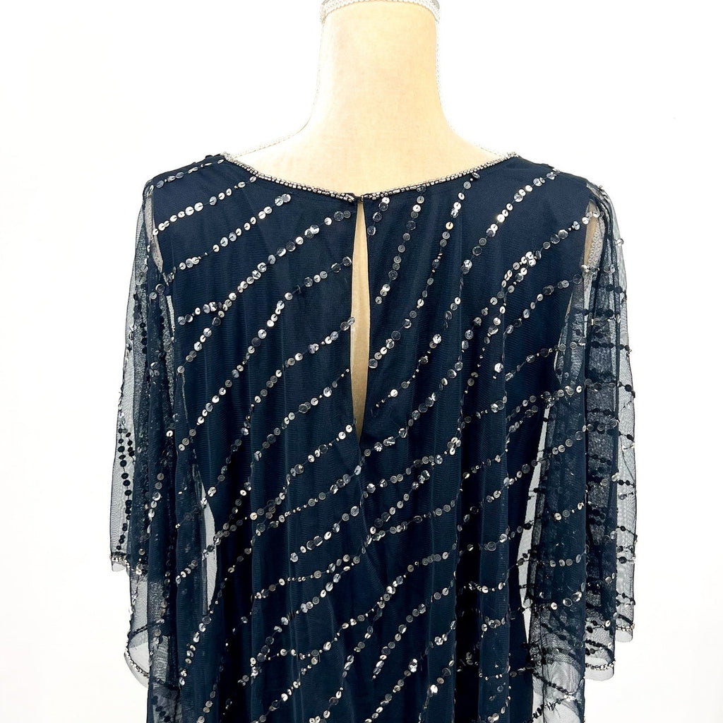 ADRIANNA PAPELL Women's Beaded Popover Midi Dress Size 8 Midnight Blue NWT