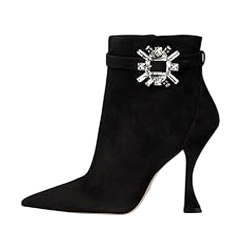 Stuart Weitzman Womens Crystal Nova Xcurve 100 Zip Bootie US 5 Black Suede NWOB