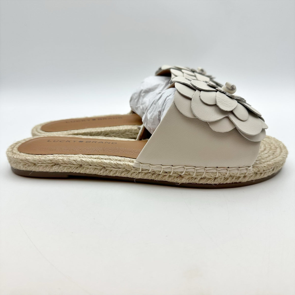 Lucky Brand Womens Biricha Slide Sandals Size 7 M Grey Taupe Leather NIB