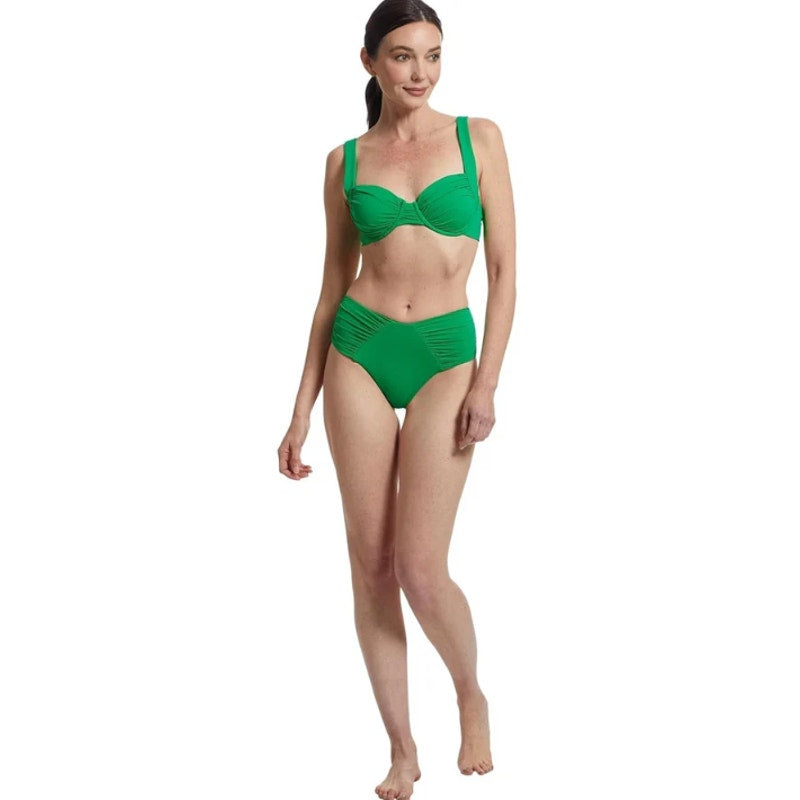 BECCA Women's Color Code French Cut Bikini Bottom XS Emerald Green Shirred NWOT