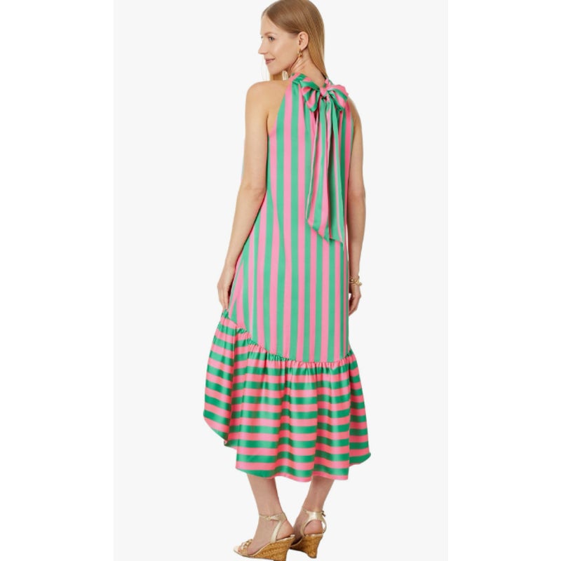 LILLY PULITZER Steph Halter Maxi Dress Size 6 Roxie Pink Green X Wide Stripe NWT
