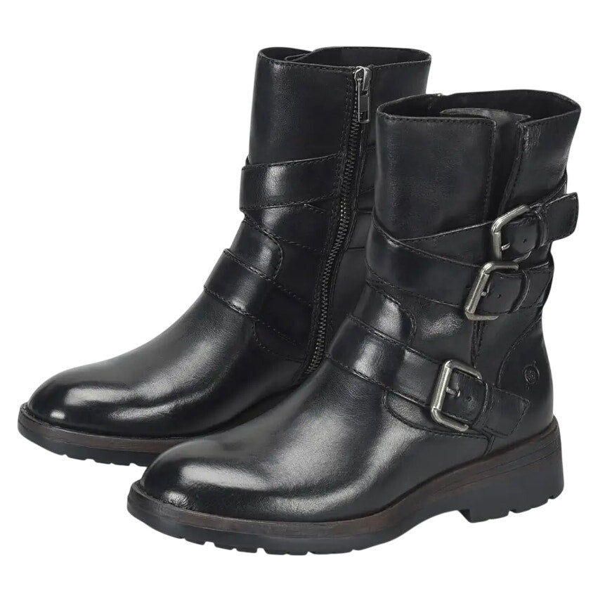Born Womens Mayne Mid Calf Boots US 6 M EU 36.5 Black Leather Combat Buckle NIB