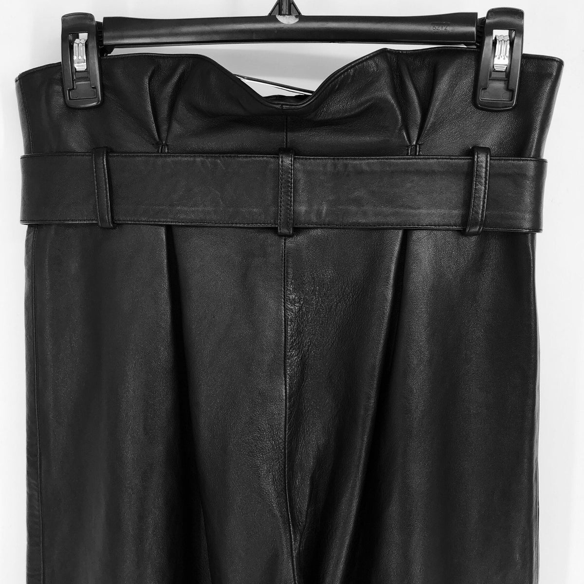 ATTICO Women's Leather Paper Bag Pants IT 40 US Small Black Tie Cuff Belted NWT
