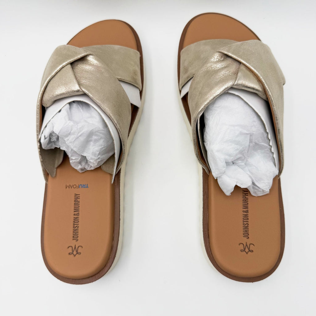 Johnston & Murphy Womens Mitzi Knotted Slide Sandals Size 9 Gold Champagne NIB